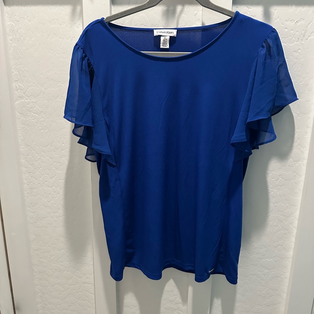Calvin Klein Royal Blue Ruffle‎ Sleeve Blouse